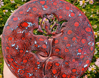 Rose Enameled Plate, Red Rose Enamel Copper Plate, Red Rose Decorative Plate, Home Decor