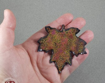 Enamel Copper Leaf Pendant, Crackle Enamel Tree Leaf Pendant, Enamel Leaf, Enameled Copper Pendant