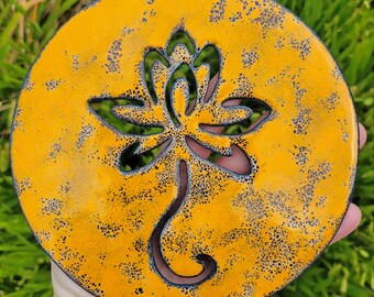 Lotus Enameled Plate, Lotus Enamel Plate, Yellow Lotus Decorative Plate