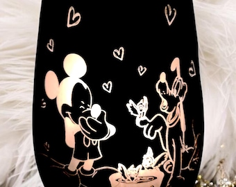 Graviertes Windlicht mit Mickey Mouse - Einzigartiges Geschenk mit Mickey Mouse - Stilvolle Wohndeko - Exklusive Tischdeko-Geschenkidee