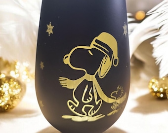 Snoopy Winter Lantern Black Gold, Snoopy Christmas Decoration, Secret Santa Gift, Christmas Gift, Gift for Snoopy Fans