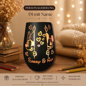Romantic candle holder with Mickey Mouse silhouette – Individually engraved – Gift for adults, Romantic Candle Gift, Holiday Decor D1 mit Name