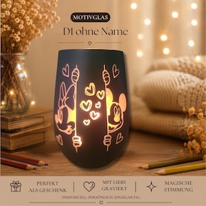 Romantic candle holder with Mickey Mouse silhouette – Individually engraved – Gift for adults, Romantic Candle Gift, Holiday Decor D1 ohne Name