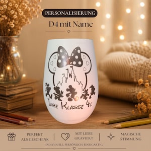 Romantic candle holder with Mickey Mouse silhouette – Individually engraved – Gift for adults, Romantic Candle Gift, Holiday Decor D4 mit Name