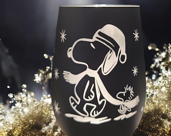 Elegantes Deko-Windlicht mit Snoopy Gravur in edlem Schwarz - Einzigartige Geschenkidee für Muttertag, Vatertag, Weihnachten,