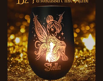 Personalized Fairy Candle Holder – Enchanting Fairy Candle Holder made of black glass | Peter Pan inspired fantasy decor