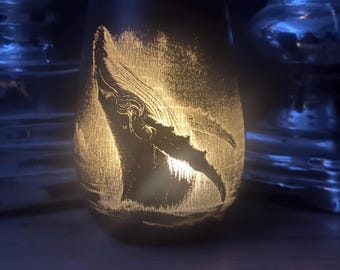 Humpback Whale Glass Candle Holder – Engraved | Nautical Decor Ocean Lover Gift Coastal Home Decor Whale Fluke Design