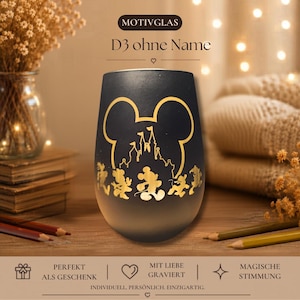 Romantic candle holder with Mickey Mouse silhouette – Individually engraved – Gift for adults, Romantic Candle Gift, Holiday Decor D3 ohne Name