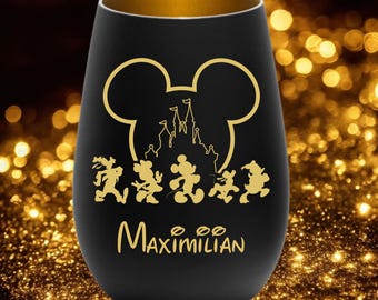 Personalisiertes Windlicht mit Mickey Mouse Gravur - Einzigartiges Geschenk mit Mickey Mouse -Wohndeko - Exklusive Tischdeko-Geschenkidee