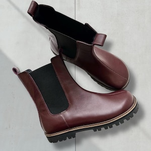 Burgundy Leather Chelsea boots Wide Toe Box | barefoot shoes women | Custom Anatomical Zero Drop Shoes