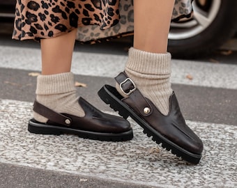 Slingback Buckle Mules | Wide Toe Box Shoes women | Closed Toe Sandals | Open Back Loafers | Leather Slingback Clogs | Custom Women’s shoes