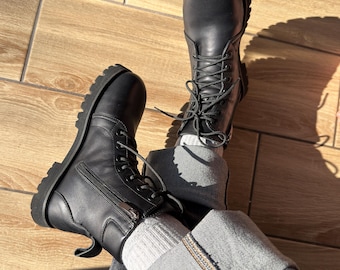Barefoot Style Combat Boots | Wide Toe Box Boots Women | Minimalist Black Leather Lace Up Ankle Boots | Anatomical Custom Shoes Any Color