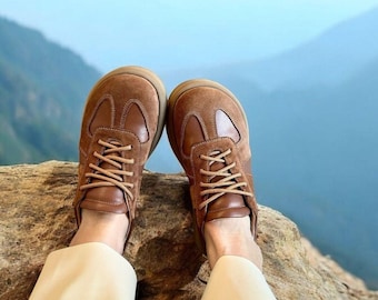 Leather Sneakers Wide Toe Box Shoes Women Anatomical Zero Drop