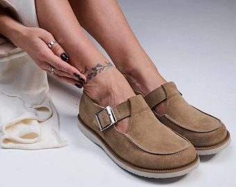 Barefoot Mary Janes t-strap - wide toe box shoes women | Leather barefoot loafers women | handmade anatomical custom any colors
