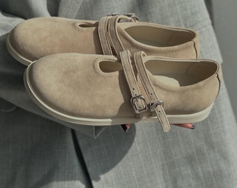 Zapatos Mary Jane de gamuza con puntera ancha para mujer / Zapatos de cuero con puntera ancha para mujer / Zapatos anatómicos hechos a mano con caída cero