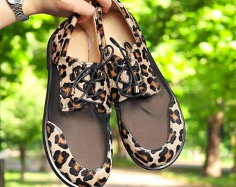 Womens Leopard Transparent Oxford Lace Up shoes | wide toe box shoes women | leather anatomical shoes | handmade shoes to order in any color