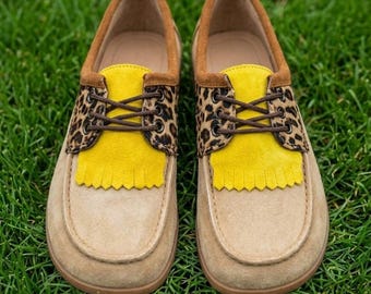Custom Color Block Suede Kiltie Moccasins | Wide Toe Box Shoes Women | Leather Lace-up Oxfords | Anatomical Handmade Loafers Any Colors