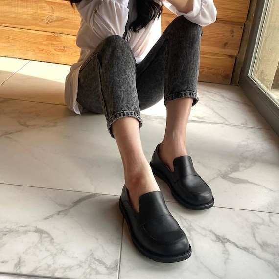 Leather wide toe box barefoot loafers women | anatomical classic loafers | handmade custom any color shoes