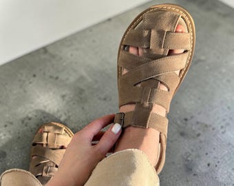 Leather suede fisherman sandals | Wide Toe Box shoes women | handmade anatomical custom shoes any color | barefoot sandals women