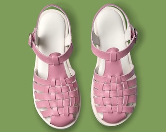 Sandalias de pescador de cuero trenzado / Zapatos de mujer con puntera ancha / Sandalias anatómicas estilo minimalista / Zapatos personalizados hechos a mano