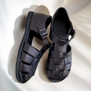 Schwarz Leder Fischer Sandalen Wide Toe Box Schuhe Damen | Barfuß Stil Sandalen Frauen | handgemachte benutzerdefinierte jede Farbe Schuhe