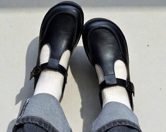 Black T-strap Mary Janes wide toe box shoes women | Leather barefoot mary jane | handmade anatomical custom shoes any color