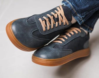 Wide Toe Box shoes men Sneakers | Leather anatomical zero drop shoes | custom sneakers for men