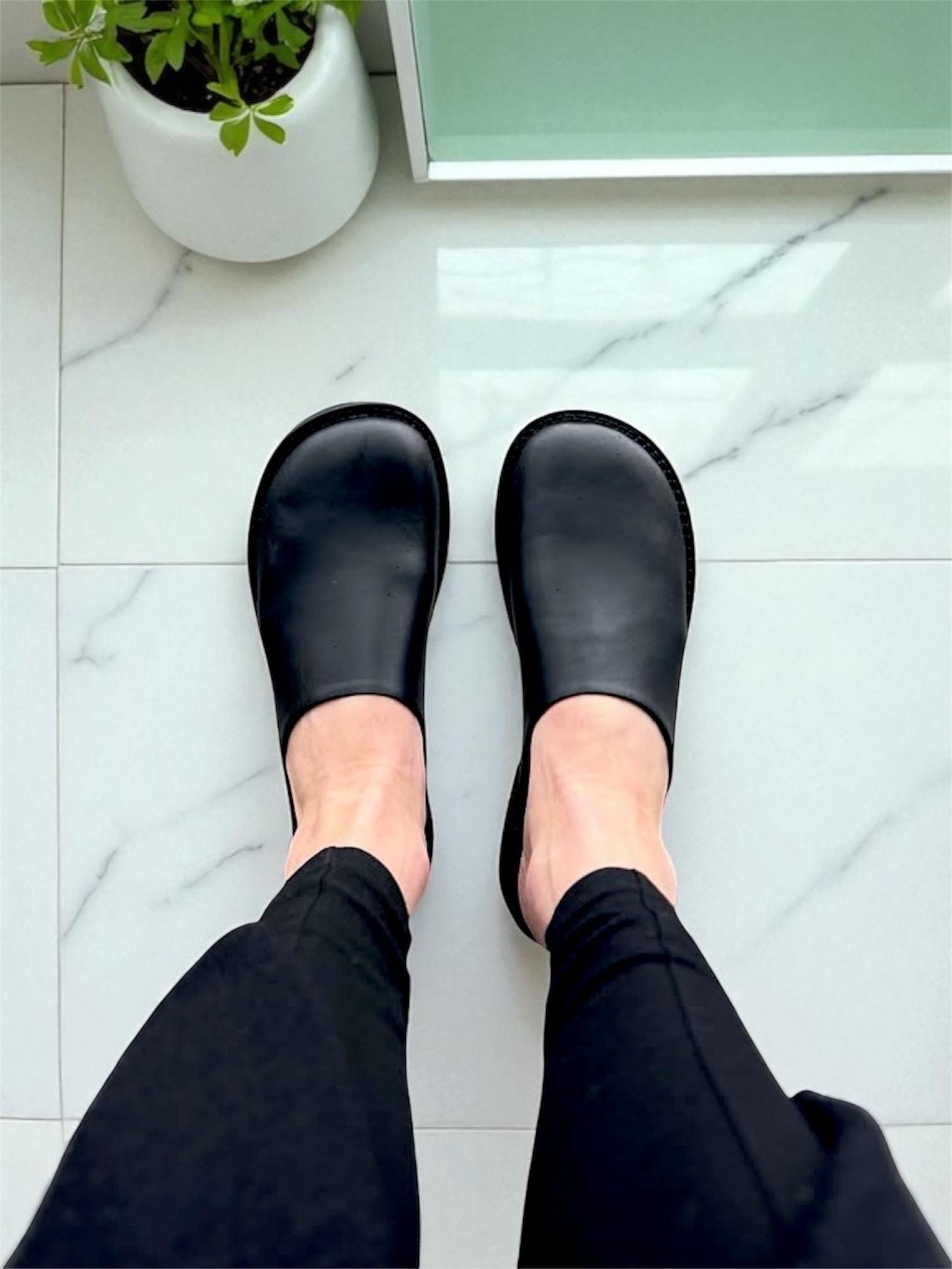 Black Leather Mules - Wide Toe Box Shoes Women | Slingback Shoes