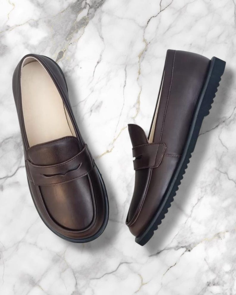 Bruna penny loafers klassiska dam | mjuk komfort i läder | handgjorda anatomiska platta skor | specialdesignade skor bild 1