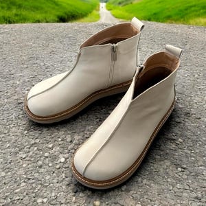 White leather ankle boots | Wide toe box shoes women | anatomical flat sole boots | handmade custom shoes any color