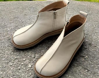 Bone leather ankle boots | Wide toe box shoes women | anatomical flat sole boots | handmade custom shoes any color