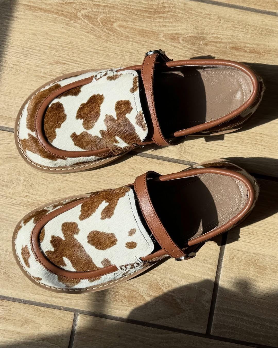 Designer Cow Print Leather Loafers | Wide Toe Box Shoes Women