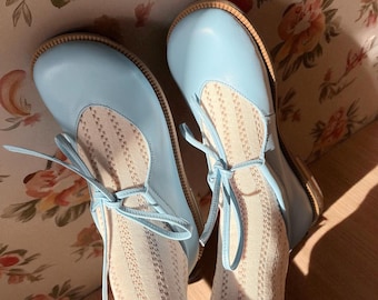 Zapatos Mary Jane con cordones y puntera ancha para mujer, zapatos planos estilo descalzo, zapatos de vestir para mujer, zapatos anatómicos personalizados hechos a mano en cualquier color