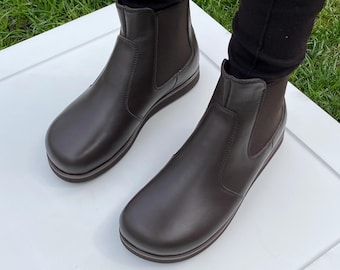 Classic Leather barefoot Chelsea boots | Wide Toe Box shoes women | Casual Shoes flat sole unisex | Custom Anatomical any color shoes