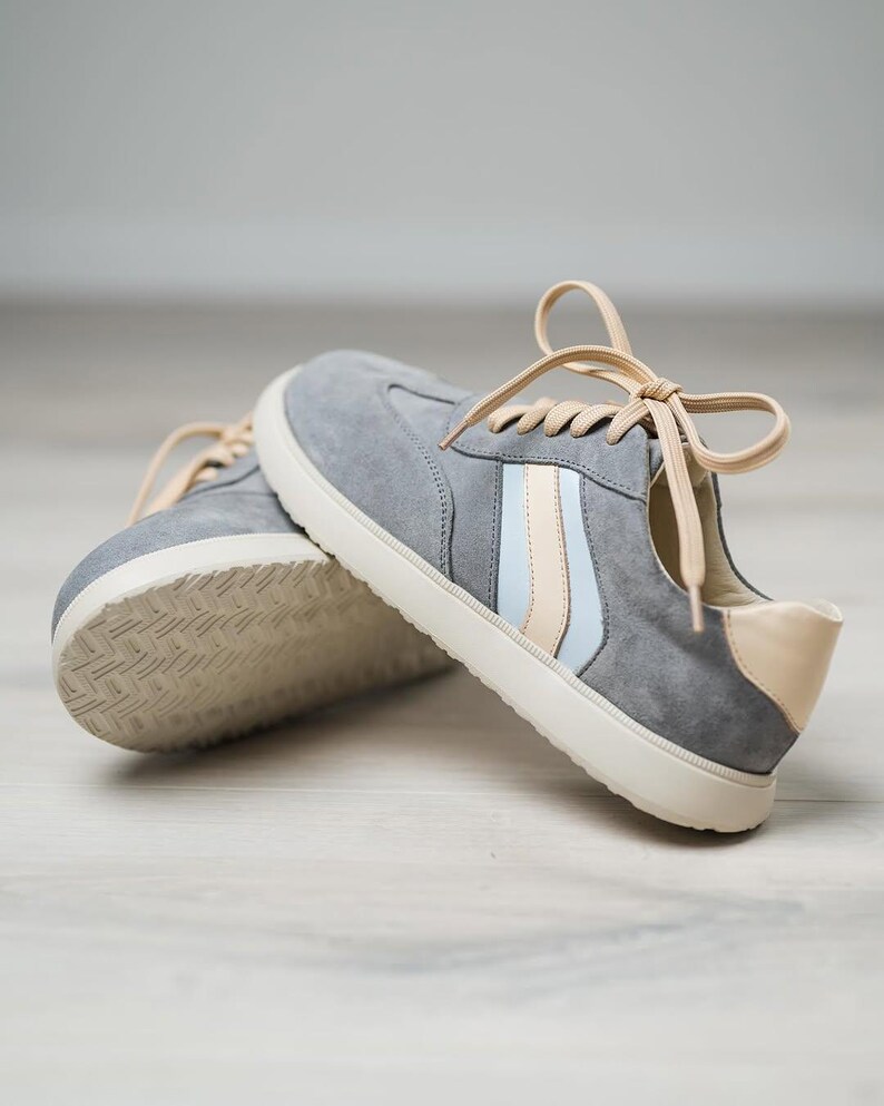 Gray Suede Sneakers | Wide Toe Box Shoes Women | Anatomical Handmade Sneakers | Colorful Leather Shoes | Barefoot Style Trainers Women image 7