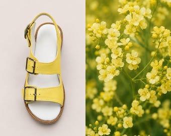 Yellow Leather Strappy Flat Sandals | Wide Toe Box Shoes Women | Anatomical Barefoot Barefoot style footwear | Custom Summer Shoes Any color