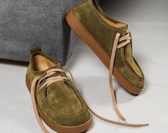 Wide Toe Box shoes men suede moccasins | lace-up loafers shoes men | leather anatomical zero drop shoes | custom handmade shoes