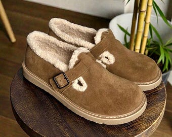 Cozy warm wide toe box suede Mary Janes | women barefoot loafers | cozy sheepskin outdoor slippers | custom anatomical shoes any color