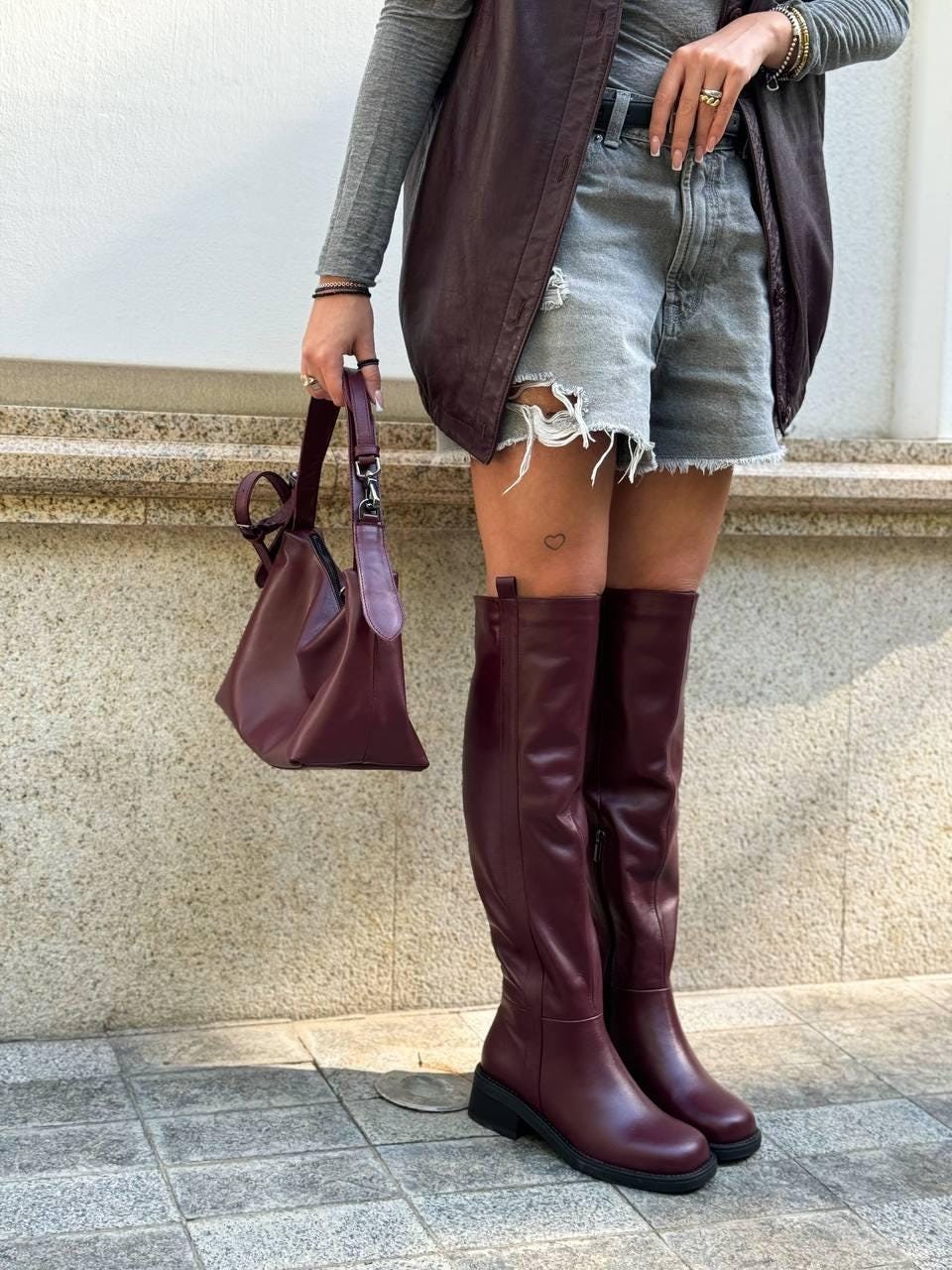 Burgundy High Boots UK