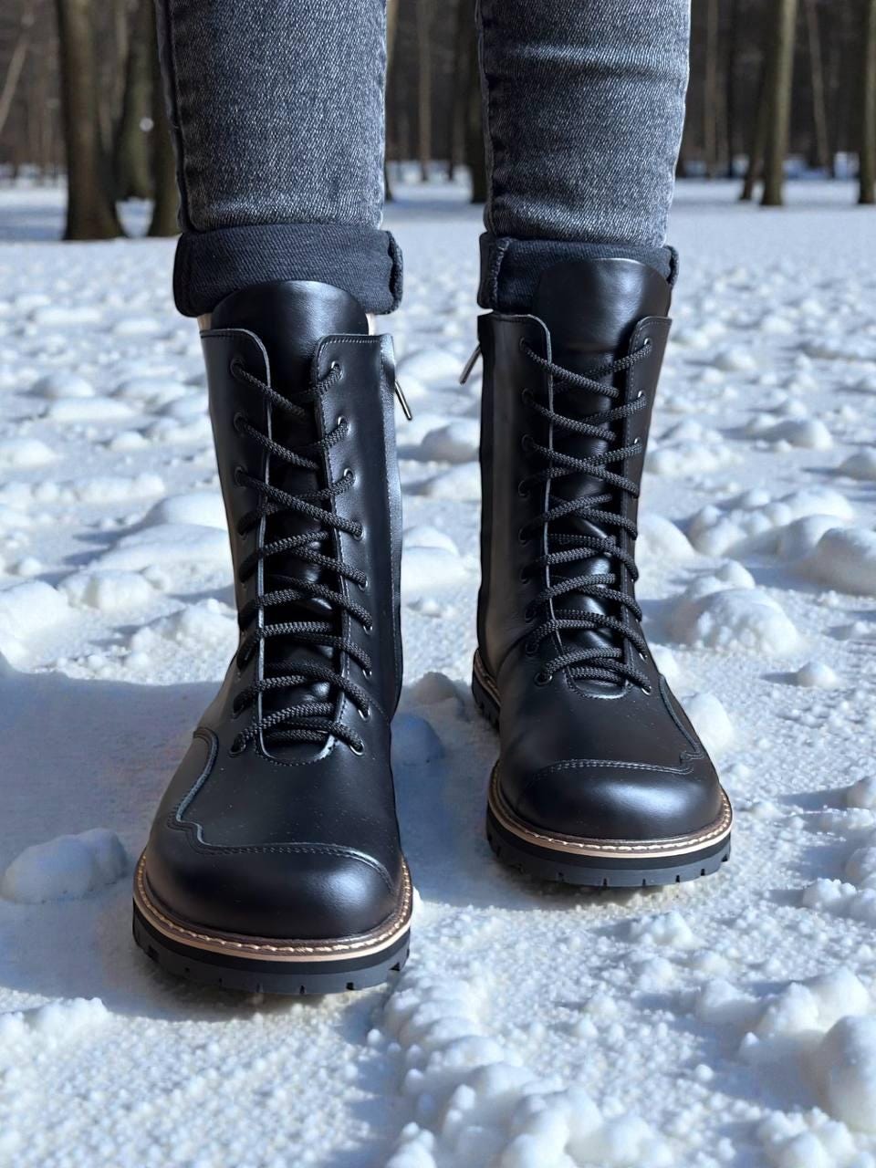 Bottes Femme Indigo Mid-Caff Noir - Taille US 9, Cuir, Fermeture Zip Et Sangle, Style Motarde Mi-mollet