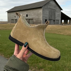Lightweight Wide-toe box suede flat sole short boots | slippers women anatomical with wool | handmade custom shoes any color