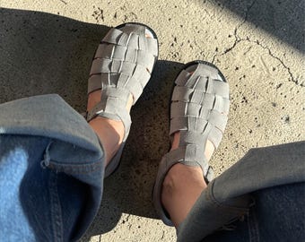 Gray Suede fisherman sandals | Wide Toe Box shoes women | barefoot sandals women | handmade custom any color shoes