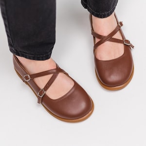 Ballet Flats Mary Jane Criss Cross Strap | wide toe box shoes women | genuine leather anatomical shoes