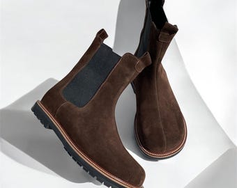 Brown Suede Leather Chelsea boots Wide Toe Box barefoot shoes women  Custom Anatomical Zero Drop Shoes
