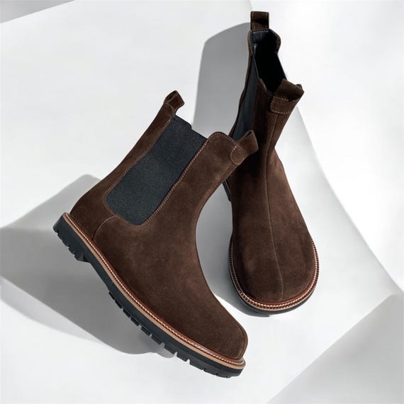 Brown Suede Chelsea Boots - Wide Toe Box Shoes Women | Barefoot Style Anatomical Footwear | Custom Leather Elastic Ankle Boots Any Color
