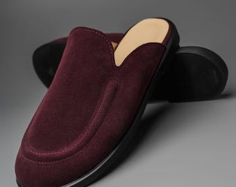 Burgundy Suede mules - wide toe box shoes women | slingback shoes women | anatomical clogs slippers women | custom leather shoes any color
