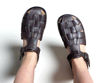 Brown leather fisherman sandals | Wide Toe Box shoes women | Barefoot style sandals women | handmade custom shoes any color