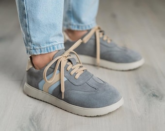 Gray Suede Sneakers | Wide Toe Box Shoes Women | Anatomical Handmade Sneakers | Colorful Leather Shoes | Barefoot Style Trainers Women