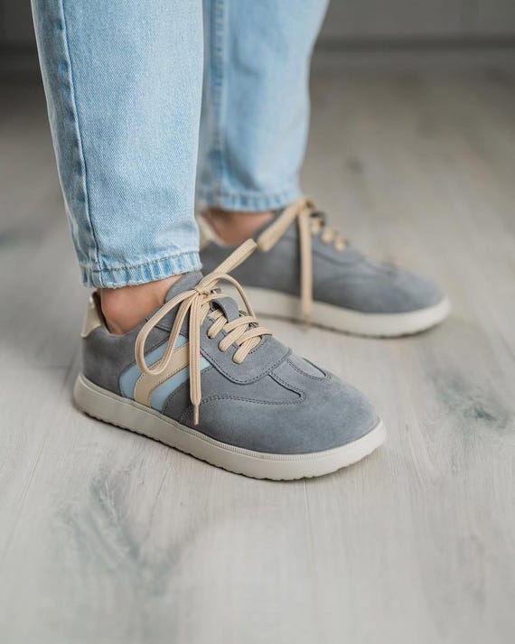 Gray Suede Sneakers | Wide Toe Box Shoes Women | Anatomical Handmade Sneakers | Colorful Leather Shoes | Barefoot Style Trainers Women