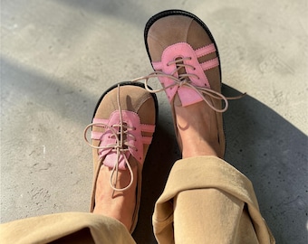 Bailarinas deportivas vintage / Zapatillas de balletcore / Zapatos planos de punta ancha para mujer / Zapatos de cuero estilo descalzo Zapatos personalizados en cualquier color